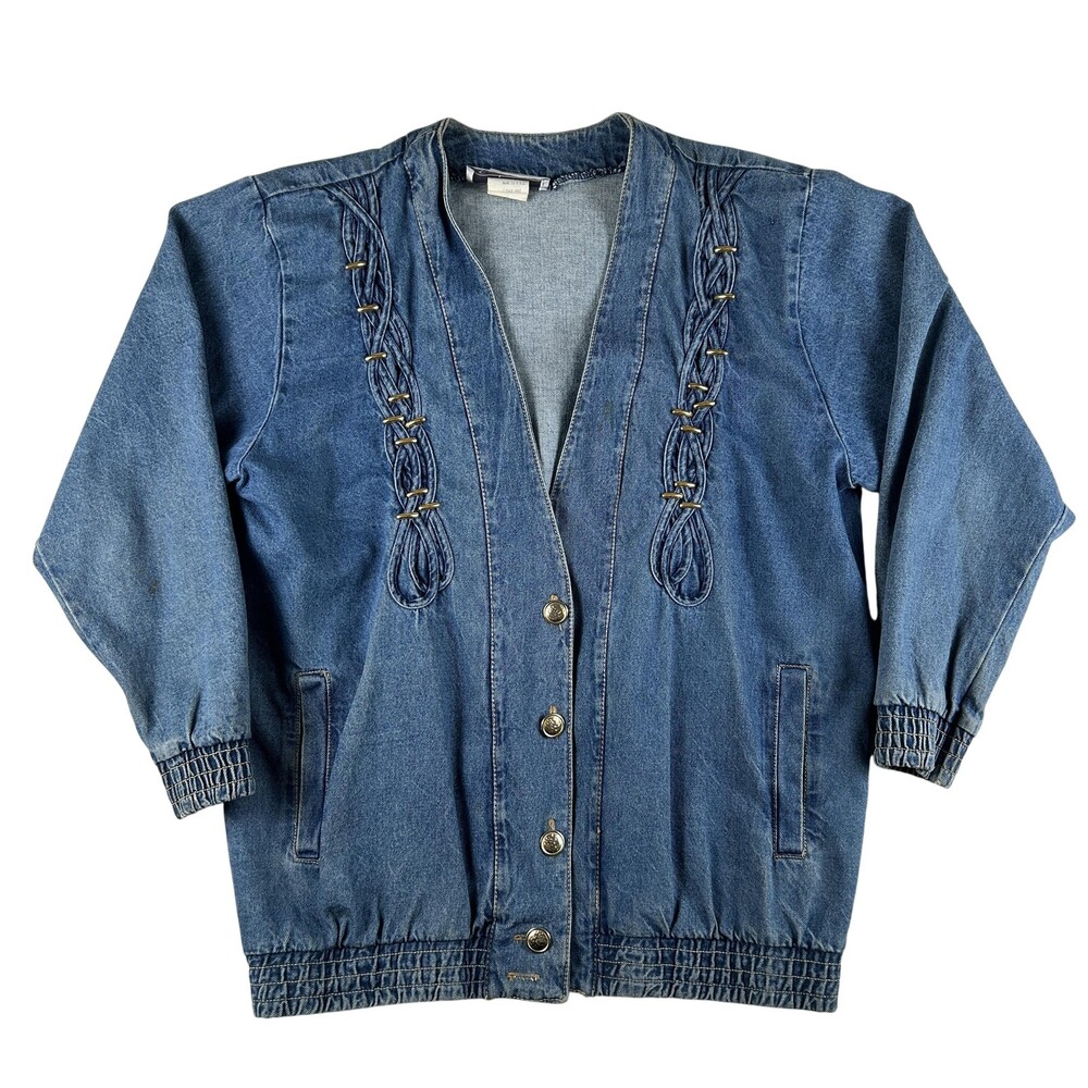Vintage Saint Germain Denim Jacket Womens Small Western Bomber Made USA 80s